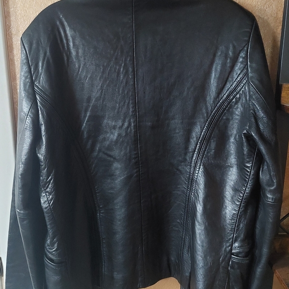 Jones New York Button Front Black Leather Jacket - Medium - Picture 3 of 8